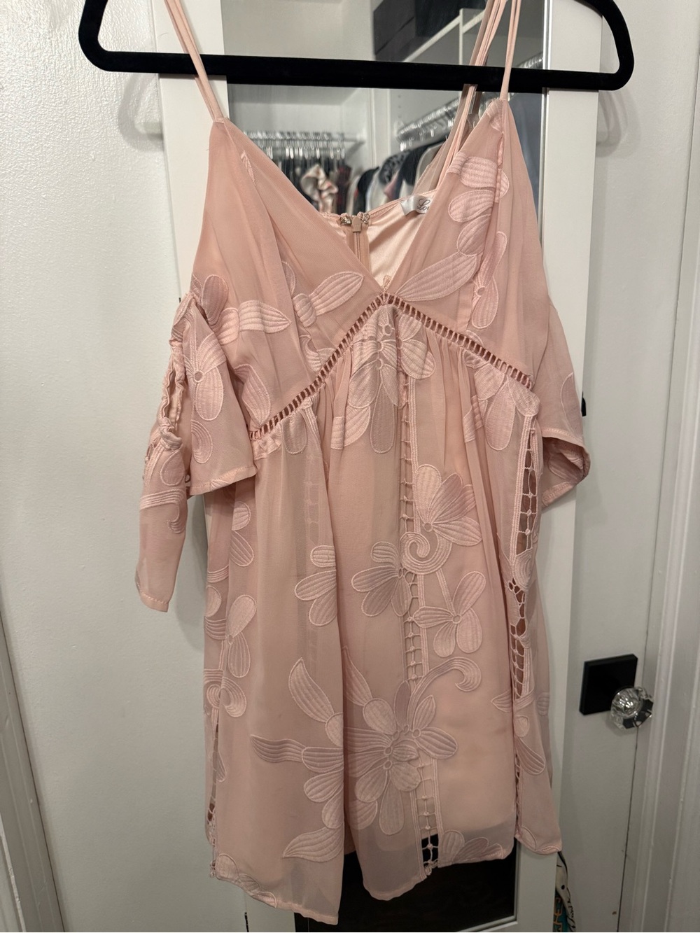 Lovers + Friends Blush Pink One-Shoulder Floral Lace Dress